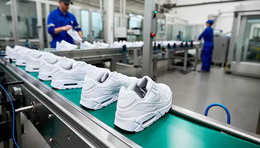 adhesive-solutions-footwear sneakers-on-an-Industrial-conveyor-a-fokis-adhesive-solution-scenario