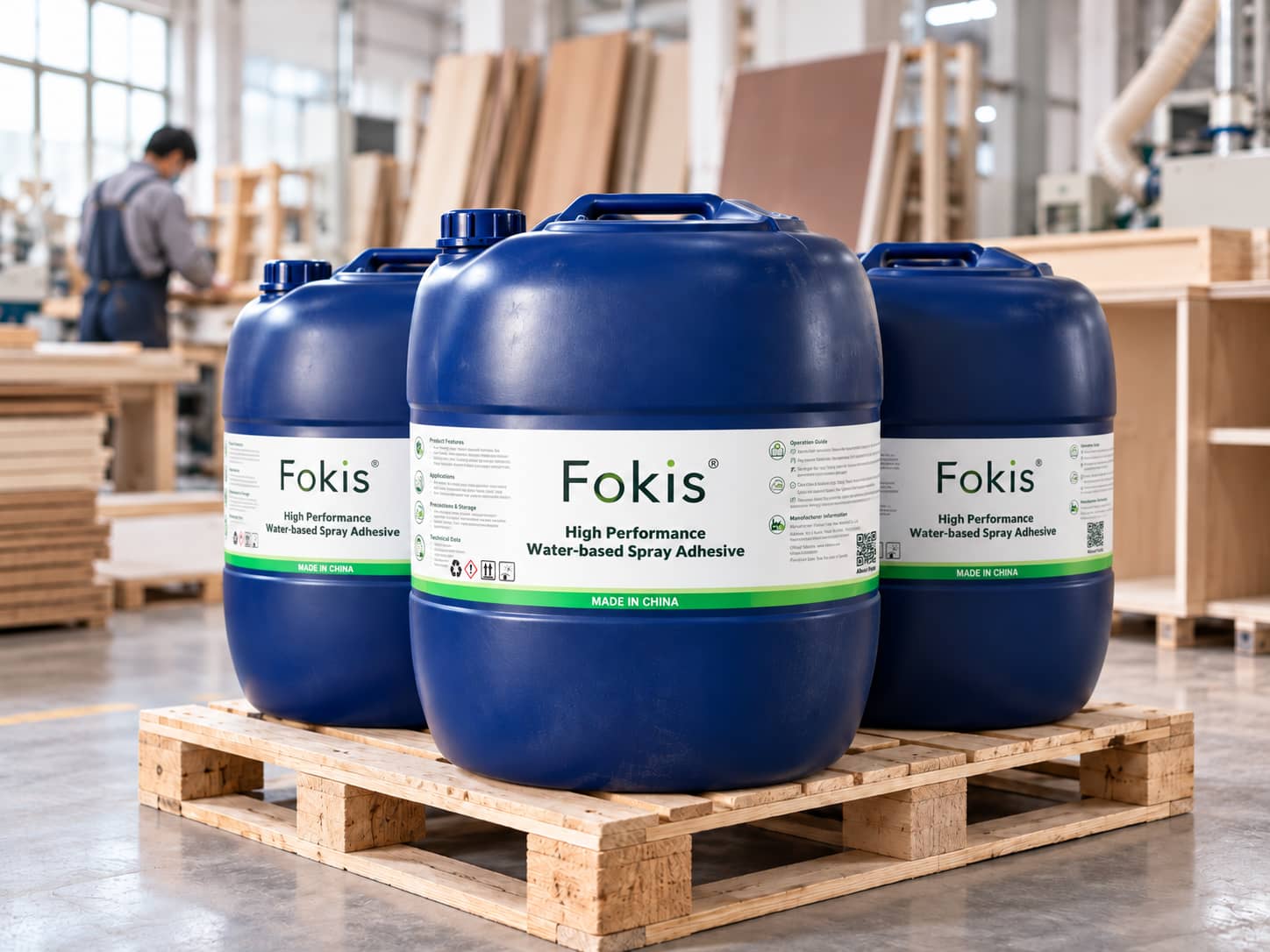Fokis WO 727 Low-Flammability Spray Adhesive for spray bonding of sponge, wood, paper, fabric, EVA, thin metal sheets, and other compatible manufacturing materials.